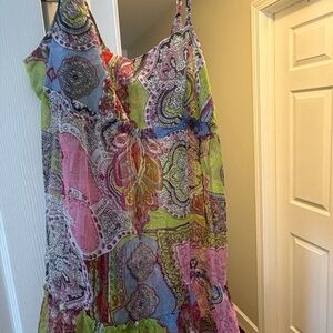 Derek Heart Pink, Green & Blue Paisley Tiered Maxi Dress